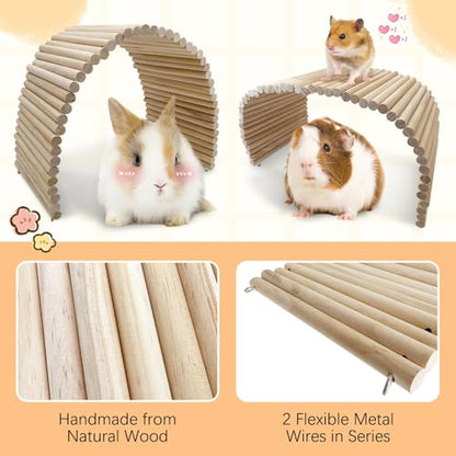 Hamiledyi Large Wooden Bridge Hamster Ladder House for Small Animals, Tunnel, Ladder, Chew Toys for Hamster Bunny Guinea Pigs Rats Chinchilla (26.4"7.9") - size: L