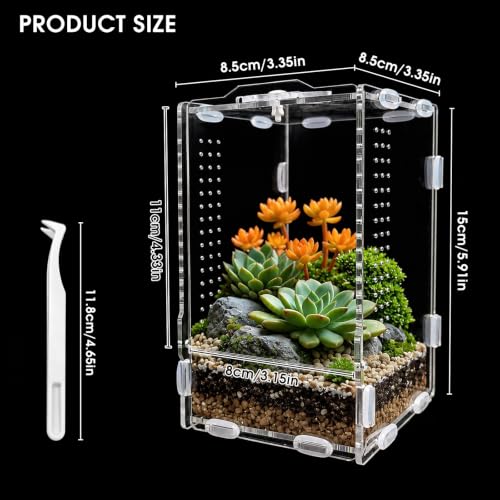 Jumping Spider Enclosure, Insect Terrarium, Bug Cage, Acrylic Terrarium for Tarantula, Snail, Praying Mantis, Frog, and Small Reptiles (3.5" x 3.5" x 5.9") - size: 3.5" x 3.5" x 5.9"