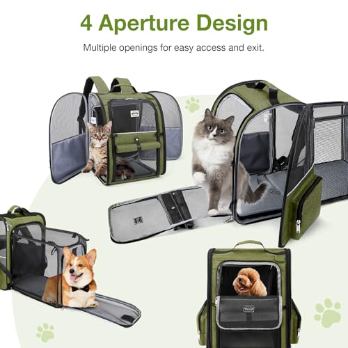 Large Cat Backpack Carrier Expandable Pet Carrier Backpack for Small Dogs Medium Cats Fit Up to 18 Lbs, Dog Backpack Carrier, Foldable Puppy Backpack Carrier for Travel, Hiking,Dark Green - color: Dark Green