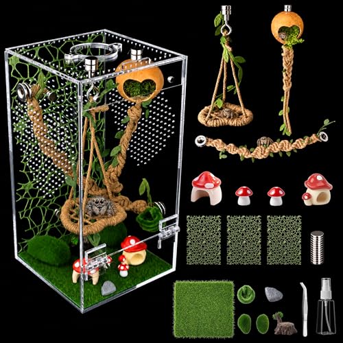 Jumping Spider Enclosure Kit, Acrylic Terrarium & 19PCS Accessories | Pre-Assembled Jumping Spider Enclosure Kit with Decor, Front Opening Spider Terrarium, Ventilated Jumping Spider Habitat