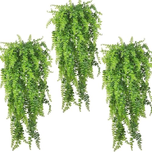 PINVNBY Reptile Plants Hanging Fake Vines Boston Climbing Terrarium Plant with Suction Cup for Bearded Dragons Lizards Geckos Snake Pets Hermit Crab and Tank Habitat Decorations (3 Pack) - color: 3 Pcs ( Green )