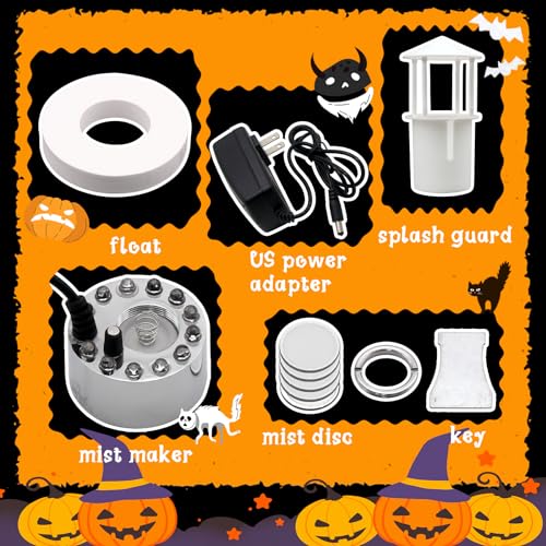 Halloween Mist Maker, Halloween LED Ultrasonic Mister Fogger with Light Witch Cauldron Diffuser Fog Machine Atomizer Bowl Terrarium High Output Humidifier Water Vaporizer with Splash Guard Float Disc