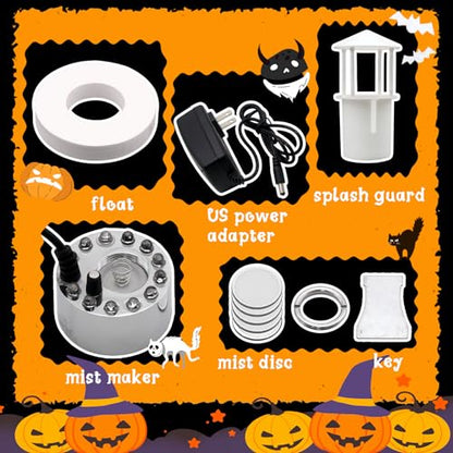 Halloween Mist Maker, Halloween LED Ultrasonic Mister Fogger with Light Witch Cauldron Diffuser Fog Machine Atomizer Bowl Terrarium High Output Humidifier Water Vaporizer with Splash Guard Float Disc