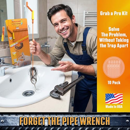 FlexiSnake Pro Drain Weasel Sink Snake Hair Clog Remover Tool, 10 Wands | Sink, Pipe, Bathroom, Bathtub Drain Cleaner, 18-inch Long, Flexible, Removable Handle, Made in The USA - style: 10 pk