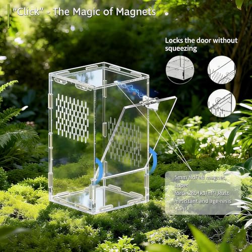 Transparency Reptiles Container Box Terrarium with Front Opening Door Breeding Box for Home Travel Amphibian Display Small Pet Habitat Cage