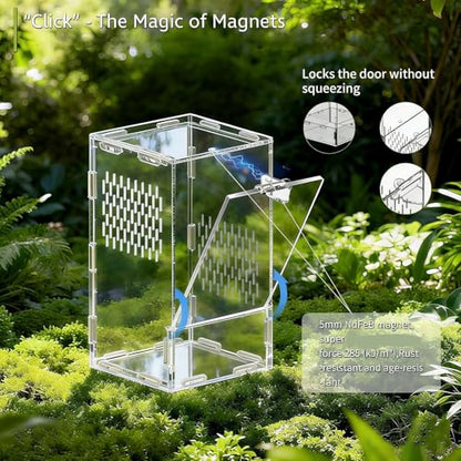 Transparency Reptiles Container Box Terrarium with Front Opening Door Breeding Box for Home Travel Amphibian Display Small Pet Habitat Cage