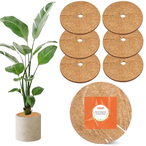 Coco Coir Mulch for Landscaping, 11.8 Inch Coconut Liners for Planters, 6 Pcs Coconut Fiber Tree Ring, Plant Covers from Animals,Dirt and Tree Protectors - size: 11.8in-6pcs