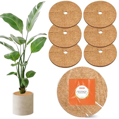 Coco Coir Mulch for Landscaping, 11.8 Inch Coconut Liners for Planters, 6 Pcs Coconut Fiber Tree Ring, Plant Covers from Animals,Dirt and Tree Protectors - size: 11.8in-6pcs