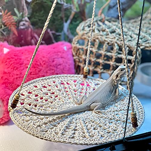 WEVONIGU Birds Hammock Bearded Dragon Rest Bed Habitats Supplies Climbing Terrarium for Lizard Leopard Gecko Parakeet Cockatiel Rats Hamster Squirrel Chameleon (Off-White) - color: Off-White