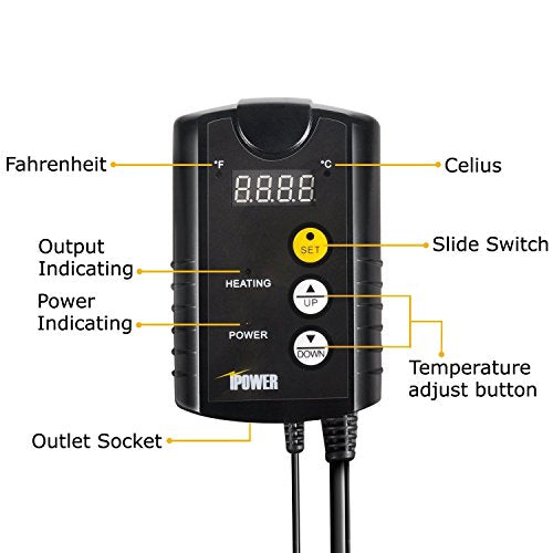 iPower 10" x 20" Warm Hydroponic Seedling Heat Mat and Digital Thermostat Control Combo Set for Seed Germination, Black - size: 10" x 20", style: with Controller