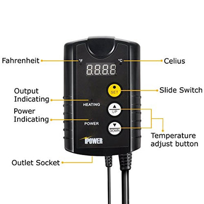 iPower 10" x 20" Warm Hydroponic Seedling Heat Mat and Digital Thermostat Control Combo Set for Seed Germination, Black - size: 10" x 20", style: with Controller