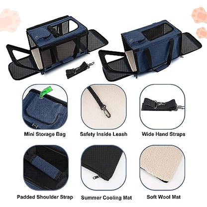 GAPZER Medium Cat Carrier Large Cat 15 lbs+ Soft Pet Car Cage Small Puppy | Privacy Protection Big Kitten Car Travel Cloth Carry Bag up to 20 lbs, Small Animal Portable Mesh Kennel Cage for Vet Visits - color: Navy