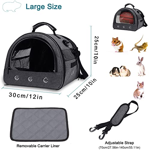 Guinea Pig Carrier with Water Bottle Holder & Washable Liner,Strap | Portable Small Animals Pouch Breathable Outdoor Travel Bag Transparent Window for Hamster,Gerbil, Bearded Dragon,Hedgehog - color: Black-Small