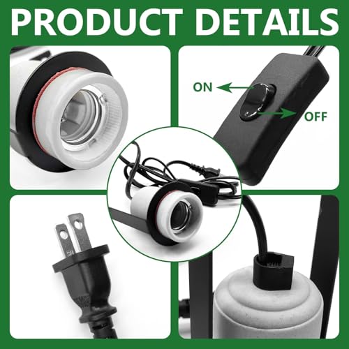 Reptile Ceramic Heat Lamp Holder,Reptile Light Fixture with Thermometer,Pet Terrarium Heat Lamp Bulb Socket Bracket for for Bearded Dragon Lizard Snake Tortoise - size: 3.5*2.4*4.5IN