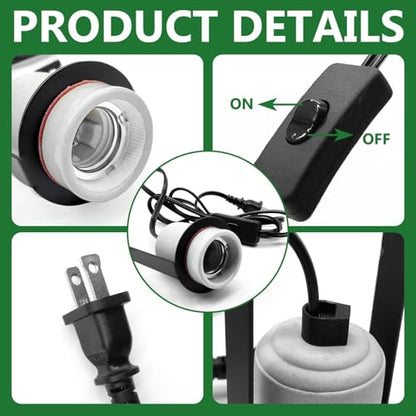 Reptile Ceramic Heat Lamp Holder,Reptile Light Fixture with Thermometer,Pet Terrarium Heat Lamp Bulb Socket Bracket for for Bearded Dragon Lizard Snake Tortoise - size: 3.5*2.4*4.5IN