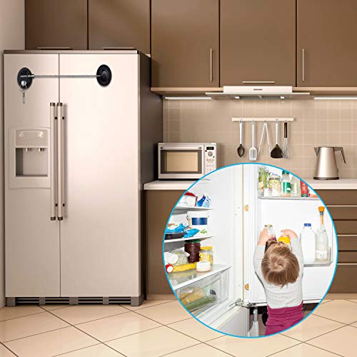Hotop 4 Pack Cabinet Locks with Keys Refrigerator Fridge Locks Replacement with Steel Wire Self Adhesive Child and Baby Proofing Safety for File Drawers Deep Freezer Doors Latch(White and Black) - color: White and Black