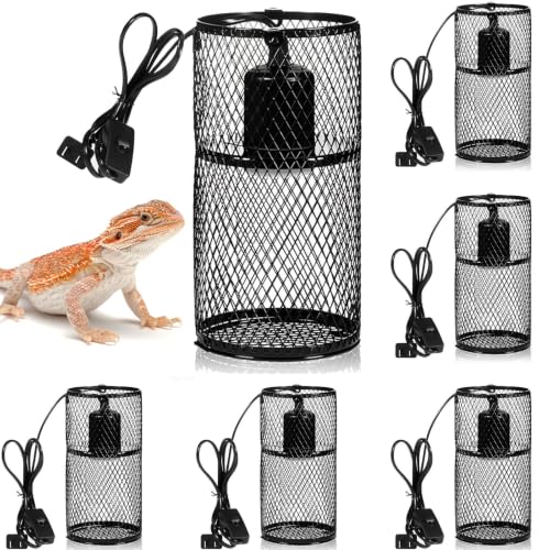 6 Pcs 4 Inch Reptile Heat Lamp Guard Anti Scald,Black, Black | Heating Lamp Holder, Mesh Cage, with 150w Ceramic Heat Emitter, Basking Anti Scald, Reptile Lizard Protection, Without Bulb - color: Black, Black