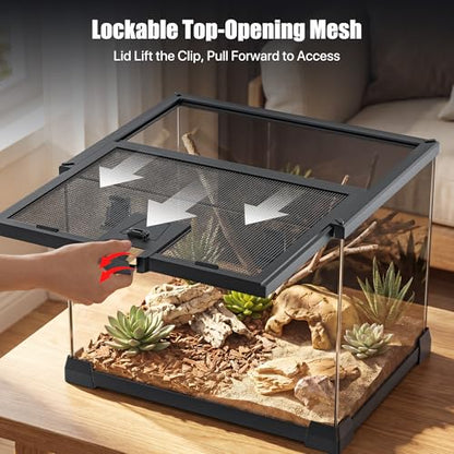 15 Gallon Fully Assembled Glass Reptile Enclosure, 20" x 12" x 14" | Escape-Proof Top Opening Terrestrial Reptile Terrarium Tank for Leopard Geckos, Corn Snakes, Frogs & Hermit Crabs - size: 20"L x 12"W x 14"H