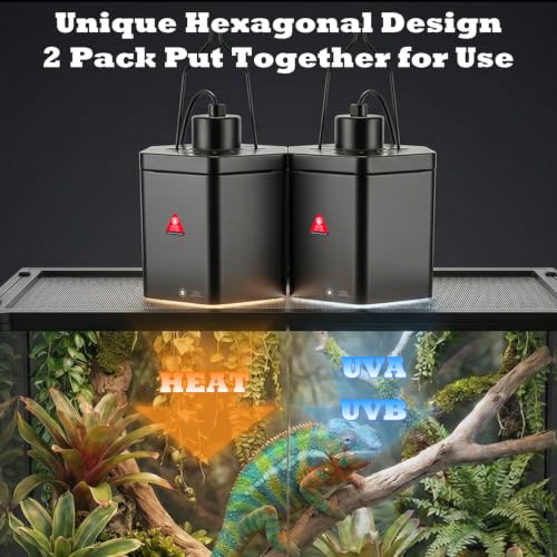 Yoobao 5.9" Reptile Heat Lamp Fixture, 100W Hexagonal Reflector with Hook | Hook or Flat Base.High Temp Warning Sticker. For Basking & Ceramic Bulbs,UVB/UVA.Bearded Dragon,Turtle,Snake Terrarium