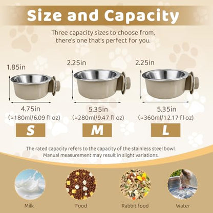 2Pcs Pets Lightweight Stainless Steel Bowl,Removable Stainless Steel Pet Hanging Food Water Feeder Bowl for Puppy Dog Cat Rabbit Ferret Bird Gunea Pigs (Gray-Small) - size: Gray-Small