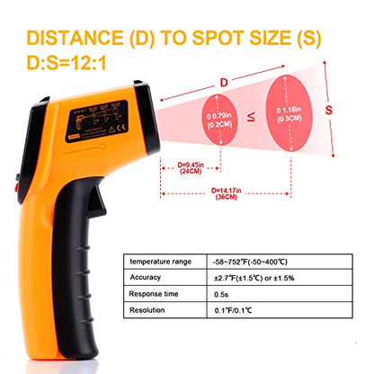 Digital Infrared Thermometer Tool Gun with Adjustable Emissivity Non-Contact Laser Temperature Gun with Max/Min Measure for Kitchen Cooking Industry Automobile -58°F ~ 752°F - color: Orange