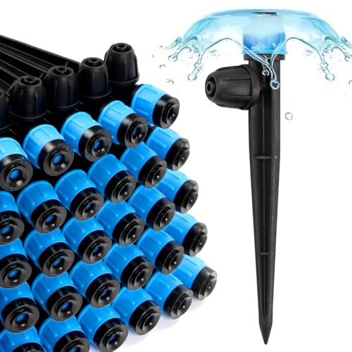 RedChili 50 Pieces Drip Emitters for 1/4" Drip Irrigation Tubing, Adjustable 360 Degree Vortex Drip Emitters with Stake 360° Full Circle Fan Shape Pattern Garden Irrigation Micro Drippers - size: 50P Vortex Emitter