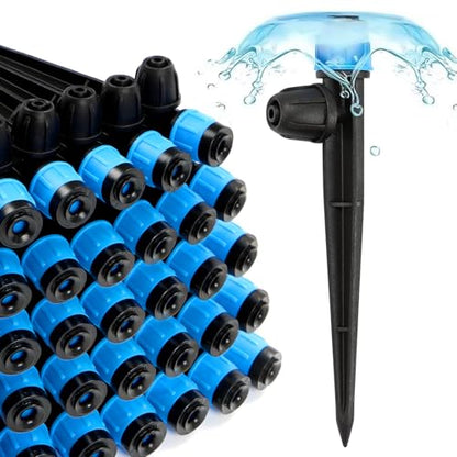 RedChili 50 Pieces Drip Emitters for 1/4" Drip Irrigation Tubing, Adjustable 360 Degree Vortex Drip Emitters with Stake 360° Full Circle Fan Shape Pattern Garden Irrigation Micro Drippers - size: 50P Vortex Emitter