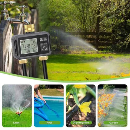 120FT Drip Irrigation System with Smart Water Timer | Dual Metal Tube Design with Brass Connectors, Adjustable Nozzles and Bendable Tubing for Garden, Greenhouse and Lawn - size: 120Ft Double-Tube Brass with Timer
