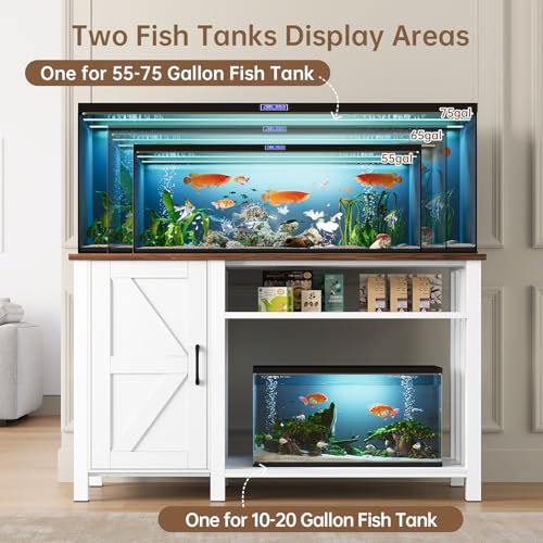 55-75 Gallon Fish Tank Stand with Power Outlet & Adjustable Shelf, Heavy Duty Aquarium Stand with Cabinet Storage for Fish Tank, Turtle Tank, Reptile Terrarium, 1000LBS Capacity, White - color: White