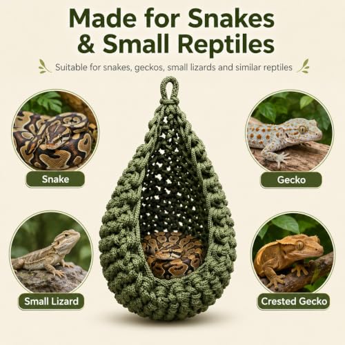 Snake Hammock for Terrarium, Handwoven Reptile Hanging Sleep Pouch, Soft Rope Hideout for Gecko, Small Lizard Tank Accessories(Gray) - color: Gray