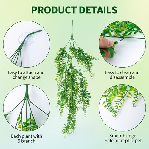 9 PCS Bearded Dragon Tank Accessories with Plastic Reptile Plants | Flexible Vine Jungle Climb with Leaves, Polyester Bearded Dragon Hammock, Background Decor for Gecko Chameleon Snake Lizard