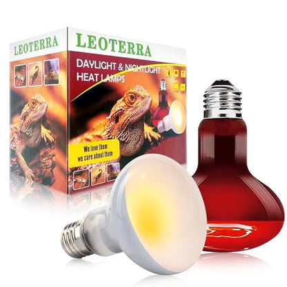 Leoterra 75w Heat Lamp Bulbs Day and Night Heat Lamp Bulbs Combo Pack, Dimmable Heat lamp for Reptiles, E26 Base,Easy to Install,Long-Lasting Reptile Heating Bulb - style: H8075 Combo Pack