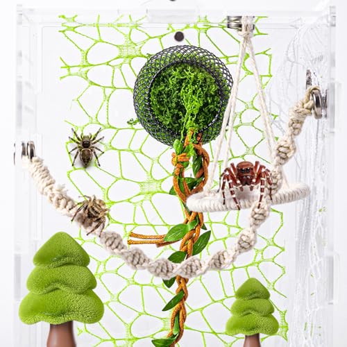 5 PCS Jumping Spider Rope Bridge Swings Set，Jumping Spider Webbed Moss Ribbon Tarantula Enclosure Accessories Natural Cotton Rope Handmade Pet Tiny Animals Enclosure Decorations - size: Style A