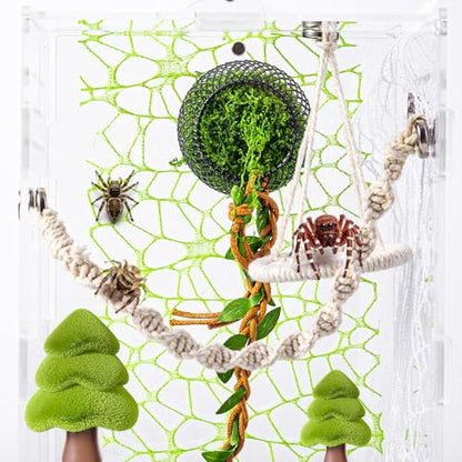 5 PCS Jumping Spider Rope Bridge Swings Set，Jumping Spider Webbed Moss Ribbon Tarantula Enclosure Accessories Natural Cotton Rope Handmade Pet Tiny Animals Enclosure Decorations - size: Style A