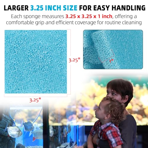 Aquarium Glass Cleaning Sponge 6-Pack (3.25" x 3.25" x 1") | Non-Scratch Aquarium Cleaner for Fish & Turtle Tanks, Reusable Blue Cleaning Sponge - Blue