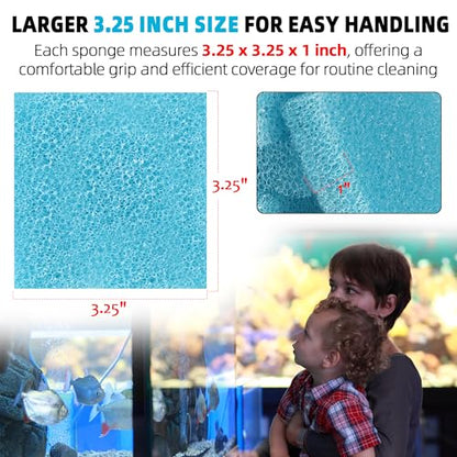 Aquarium Glass Cleaning Sponge 6-Pack (3.25" x 3.25" x 1") | Non-Scratch Aquarium Cleaner for Fish & Turtle Tanks, Reusable Blue Cleaning Sponge - Blue