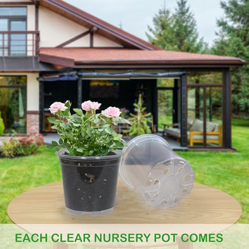 48 Pack 5 Inch Clear Nursery Pots with Drainage Plant Pots for Plants Transparent Potting Containers for Plants Seeding Starter Pot(Clear, 5 Inch 48 Pcs) - size: 5 Inch 48 Pcs