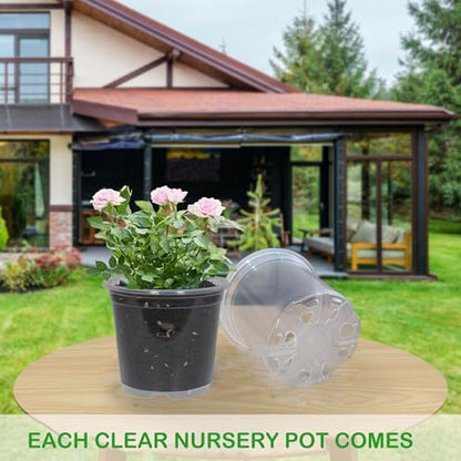 48 Pack 5 Inch Clear Nursery Pots with Drainage Plant Pots for Plants Transparent Potting Containers for Plants Seeding Starter Pot(Clear, 5 Inch 48 Pcs) - size: 5 Inch 48 Pcs