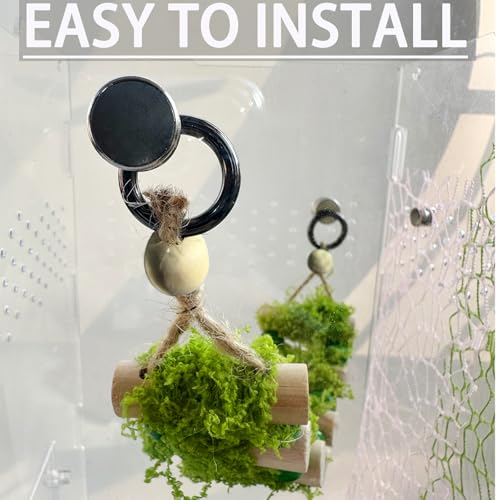 Jumping Spider Rope Bridge,Handmade Solid Wood Suspension Bridge with 2 Green Spider Webs, Decorative Accessory for Small Reptile Enclosures, Ideal for Jumping Spider Habitats