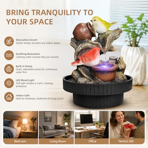 Resin LED Indoor Water Fountains | Office, Home Relocation Gifts - color: Little Bird