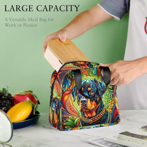 Rottweiler Dog Bohemian Art Lunch Bag for Women Men | Insulated Lunch Box Leakproof Food Meal Containers Reusable Foldable 6L Capacity Lunch Tote Bags for Work Picnic Travel - color: Style 1