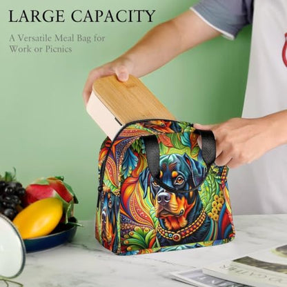 Rottweiler Dog Bohemian Art Lunch Bag for Women Men | Insulated Lunch Box Leakproof Food Meal Containers Reusable Foldable 6L Capacity Lunch Tote Bags for Work Picnic Travel - color: Style 1