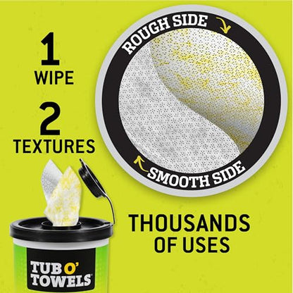 Tub O' Towels TW75 Heavy-Duty Multi-Surface Cleaning Wipes – Dual Texture 10" x 12" XL – Removes Grease, Tar, Oil, Paint, Ink & Tough Stains – Degreaser for Home, Garage, Auto & Workshop (Pack of 2) - size: 1 Count (Pack of 2)