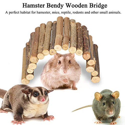 Fdit Pet Ladder Bridge Bend Wooden Hamster Wood Ladder Living Fence Suspension Bridge Exercise Chew Toy for Reptile Rodents Small Animals(Small)