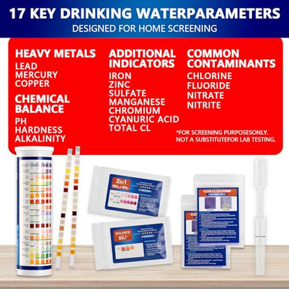 Water Test Kit for Drinking Water, 23-in-1 Water Test Strips for Tap & Well Water, Tests Hardness, Lead, Iron, Copper, Chlorine, Fluoride, pH, Nitrate & More, Fast Home Water Testing, 155 Strips