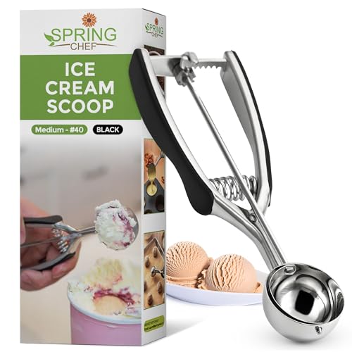 Spring Chef Medium Stainless Steel Cookie Scoop, #40, 1.7 Tablespoon, Black | Cookie Scooper for Baking, Melon Baller Scoop, Ice Cream Scooper with Trigger Release, Dishwasher Safe Cupcake Scoop - color: Black, size: #40 - Medium - 1.7 Tbsp
