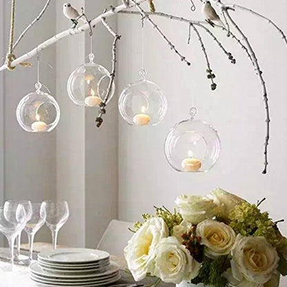 NUPTIO Hanging Glass Terrarium Globes with 2 Holes, 24 Pcs, 3.15 Inch | Clear Votive Orbs, for Air Plants, Tealights, Home or Garden Decor - size: 24 Pcs