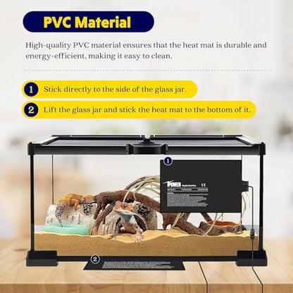 iPower 8 by 12-Inch 16 Watts Reptile Heating Mat with Temperature Controller Under Tank Warmer Terrarium Heat Pad for Reptiles and Amphibians, Black - size: 8 X 12 Inch, style: 1 Pack with Adjustable Knob
