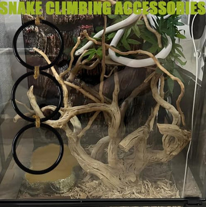 3 PCS Ball Python Tank Accessory, Snake Enrichment Toys, Jungle Gym Ball with Chain, 3 Climbing Rings, Triangle Mesh Hammock with Suction Cups, Complete Habitat Decor for Snakes & Reptiles