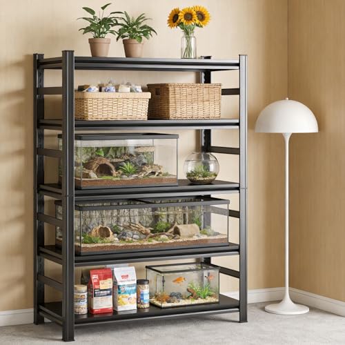 Metal Fish Tank Stand, 5-Tier Adjustable Aquarium Shelving with Side Rails for Reptile Terrariums Heavy Duty Storage Rack 3000 lbs Capacity, 35.4" L x 15.7" W x 71.2" H - size: 35.4"L x 15.7"W x 71.2"H